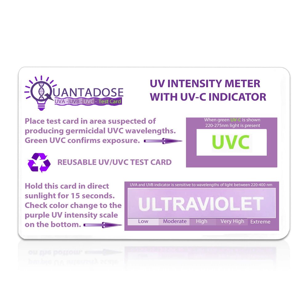 QuantaDose UVC Light Test Card with UVC Wavelength Display and Photochromic UV Intensity Test