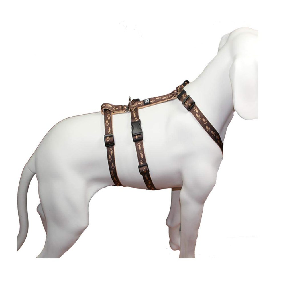 A. Hoffmann GmbH NoExit Escape-Proof Dog Harness, Panic Harness, Brown with Beige Paws, 70–90 cm Girth, 25 mm Width