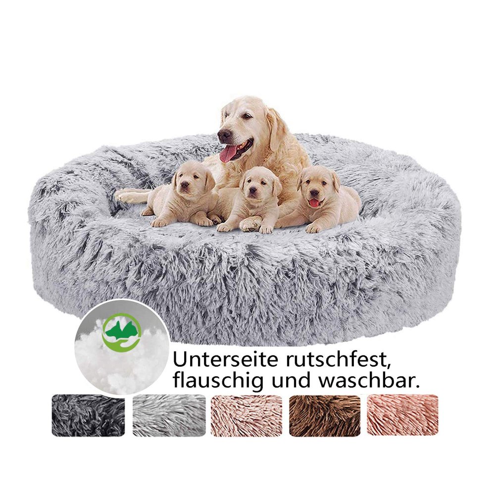 Haoye Fluffy Round Dog Bed, Washable Donut Pet Bed for Dogs and Cats, 50–120 cm, 7 Sizes