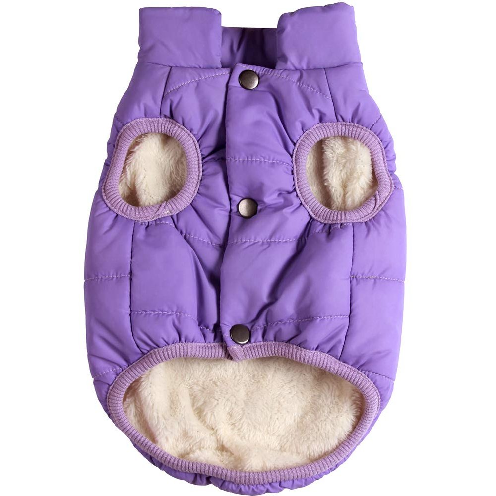 JoyDaog Dog Jacket for Winter and Cold Weather, 2-Layer Fleece, Warm, Soft, Windproof, for Small Dogs, Purple, XS