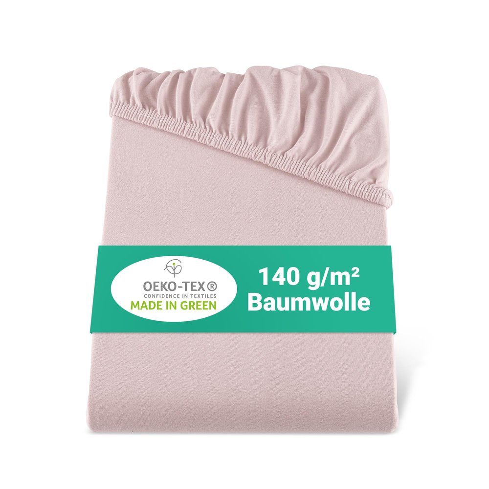 BaSaTex Organic Jersey Fitted Sheet, 60 x 120–70 x 140 cm, Dusty Pink