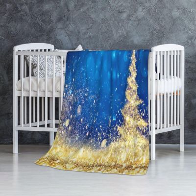 ASEELO 127 x 76 cm Golden Glitter Christmas Tree Fleece Blanket