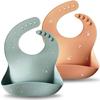 Moonkie Silicone Baby Bibs, BPA-Free, Waterproof, Soft, Durable, Adjustable, Light Blue/Light Pink view 1