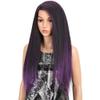 28-Inch Black Synthetic Lace Front Wig, Heat-Resistant Yaki Straight Hair, Purple Ombre, 150% Density view 2
