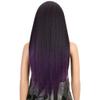 28-Inch Black Synthetic Lace Front Wig, Heat-Resistant Yaki Straight Hair, Purple Ombre, 150% Density view 3