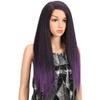 28-Inch Black Synthetic Lace Front Wig, Heat-Resistant Yaki Straight Hair, Purple Ombre, 150% Density view 4