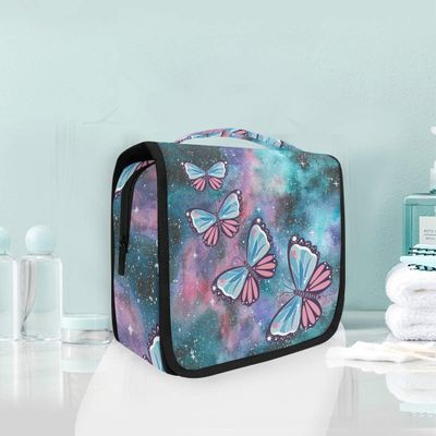 Universe Butterfly Hanging Foldable Toiletry Bag for Girls and Women