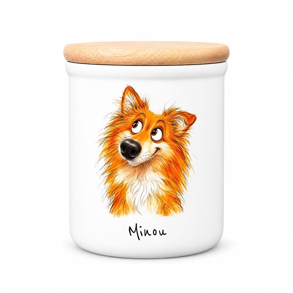 Cadouri Ceramic Dog Treat Jar “Pomeranian” with Name, 400 ml
