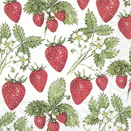 20 Napkins “Delicious,” Red Strawberries | Garden | Summer 33 x 33 cm