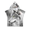 Treer 3D Cartoon Microfiber Hooded Beach Poncho Towel for Kids, Gray Wolf, 60 x 60 cm view 1
