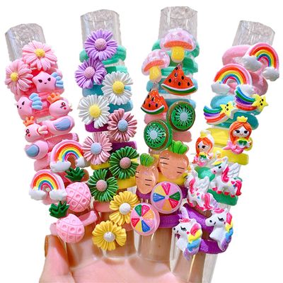Cute 10-Piece Set of Gentle Cartoon Flower and Fruit Hair Ties for Girls