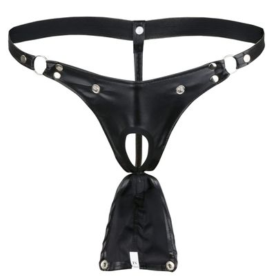 Aislor Men's Wetlook Open-Crotch Faux Leather Jockstrap Thong, Black, XL