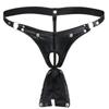 Aislor Men's Wetlook Open-Crotch Faux Leather Jockstrap Thong, Black, XL view 1