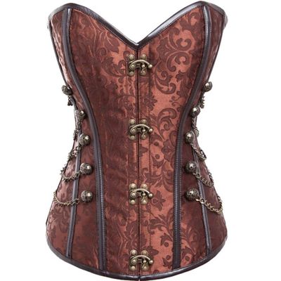 DISSA Women's Overbust Gothic Steel-Boned Corset, Brown, 46