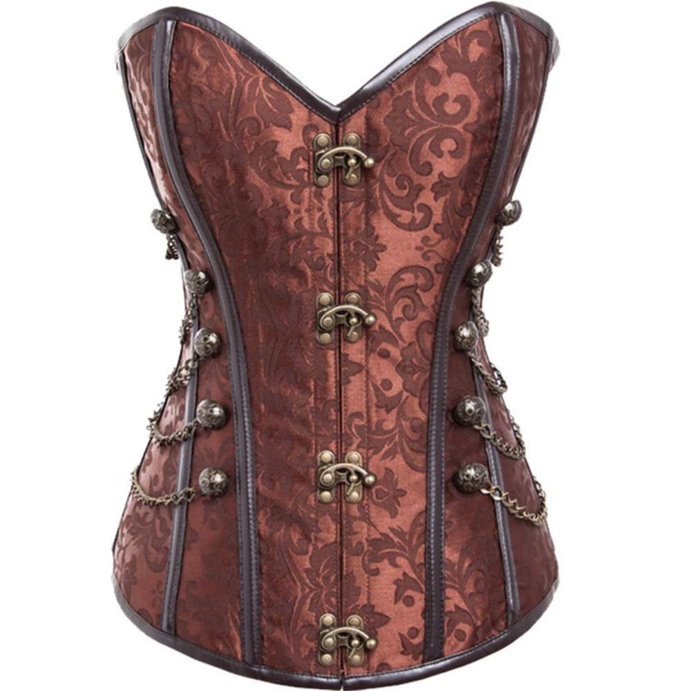 DISSA Women's Overbust Gothic Steel-Boned Corset, Brown, 46