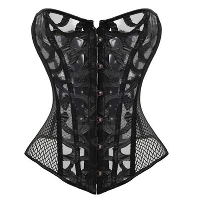 DISSA Women’s Overbust Corset, Plastic Boning, Mesh, Black, Size 50