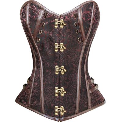E-girl Women's Gothic Overbust Corset with Plastic Boning, Brown, Size 38