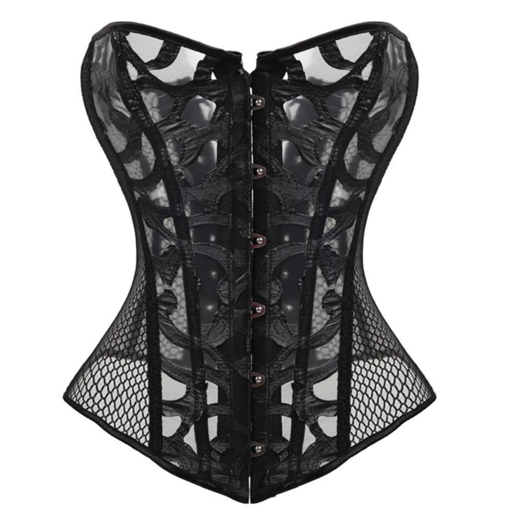 E-girl Women's Black Overbust Corset with Plastic Boning and Mesh, Size 52