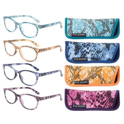 Eyeguard Reading Glasses, Stylish Patterned Frames for Women, 4-Pack, 4 Colors, +3.00