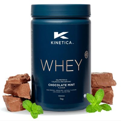 Kinetica Sports Whey Protein Powder - Chocolate Mint, 1 kg, 33 Servings | 23 g Protein, 5.5 g BCAA Amino Acids & 4.32 g Glutamine | Recovery Shake for Optimal Nutrition | WADA & Informed Sport Approved
