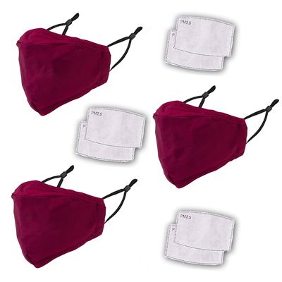 WedDecor Washable Reusable Cloth Masks for Sewing and Knitting - Red - 3 pc, Without Filter