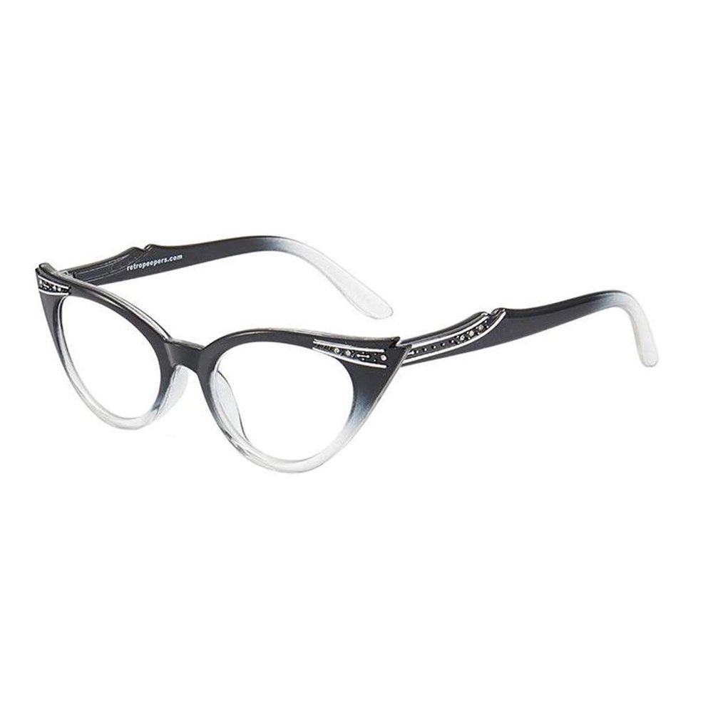Unisex Cat-Eye Reading Glasses, Blue-Light Blocking, Frameless, Lightweight, Black, +2.5
