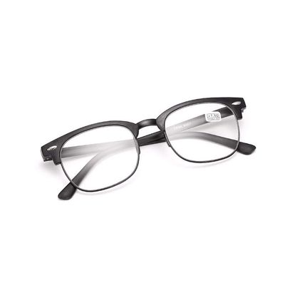 Geeyu Unisex Half-Frame Round Reading Glasses, Protective Lenses, Blue-Light Blocking, Wide Frames, Spring Hinges, Anti-Eye-Fatigue (Black, Size 3.0)