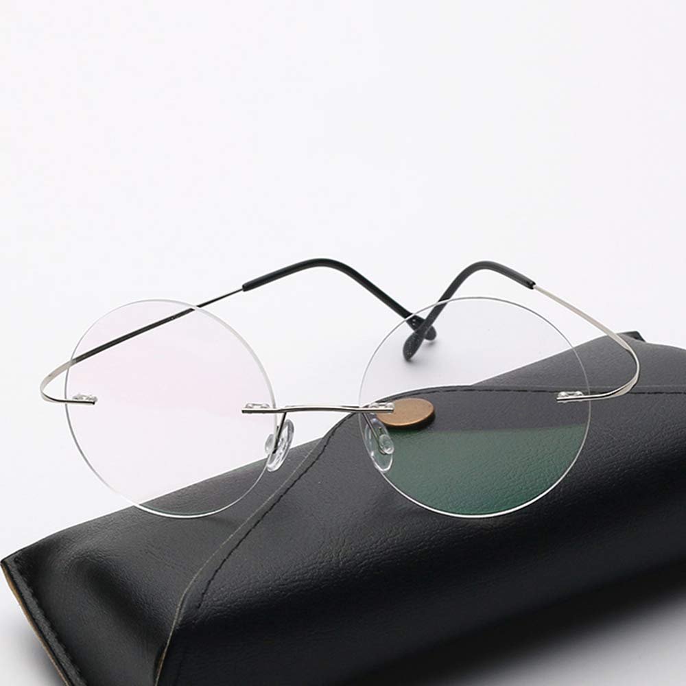 MANG Bifocal Reading Glasses, Rimless Retro Round Full-Rim Blue-Light-Filtering Computer Glasses, Unisex