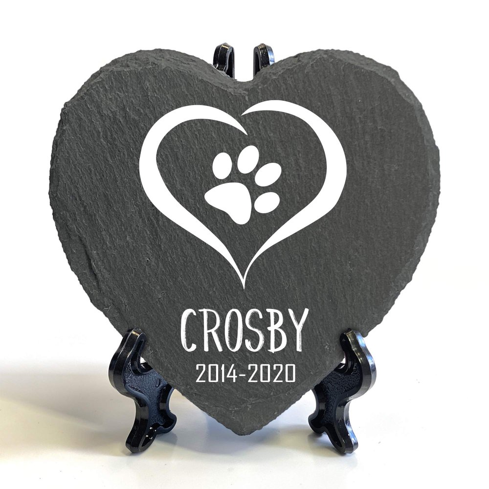 TULLUN Personalized Heart-Shaped Slate Pet Grave Marker with Stand, 10 x 10 cm