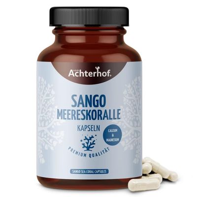 Calcium Magnesium Sango Sea Coral Capsules | 180 Capsules, 1,100 mg Powder Each | Natural Calcium (20%) and Magnesium (10%) Source | vom Achterhof