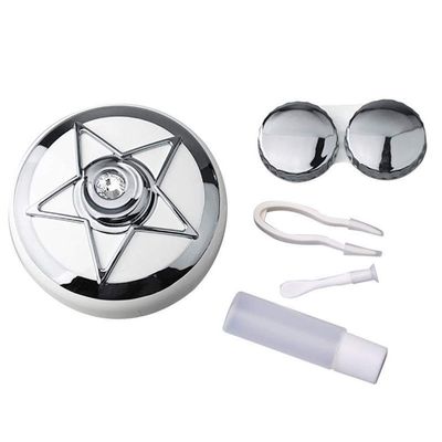 Homeilteds Contact Lens Case Storage Box with Round Star Cover, Portable Travel Container, Silver