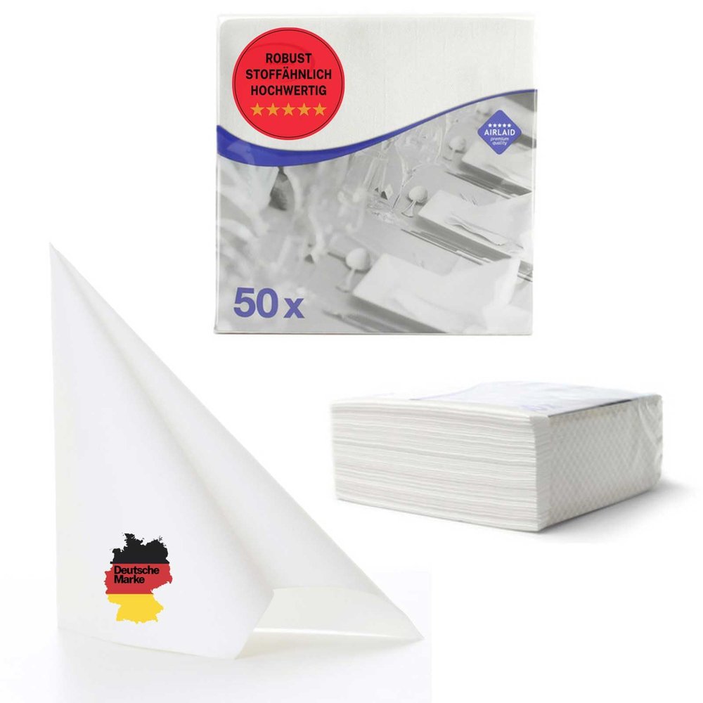 AROBA 400 Airlaid Napkins, 40 x 40 cm – Fabric-Like Disposable Table Napkins – White