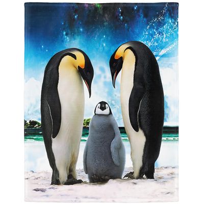 YISUMEI Blue Sky Penguin Plush Fleece Blanket 150x200 cm