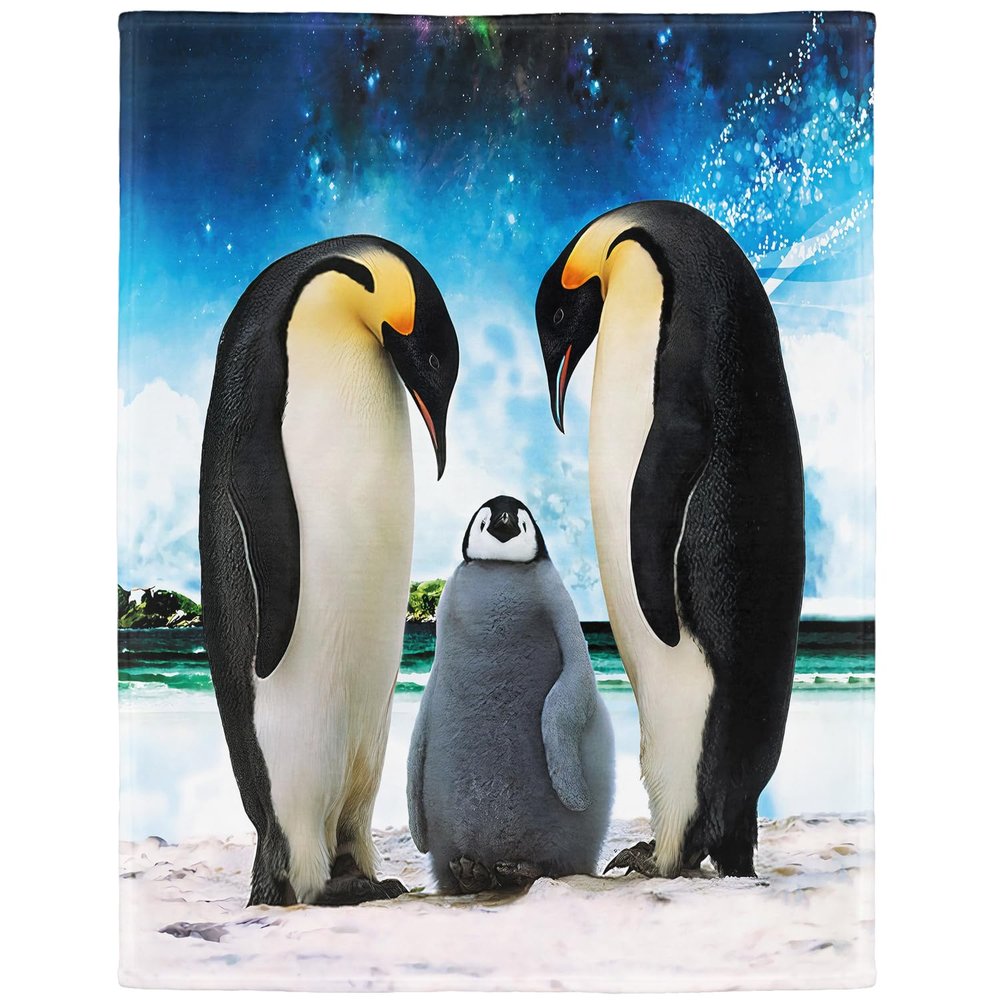 YISUMEI Blue Sky Penguin Plush Fleece Blanket 150x200 cm