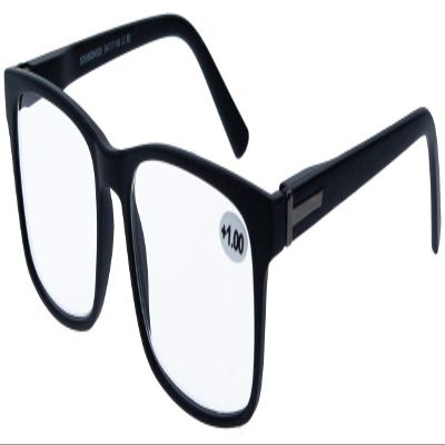 Stylish RILEY Plastic Reading Glasses with Spring Hinges and Sun Protection Option (+1.50 D, Black)