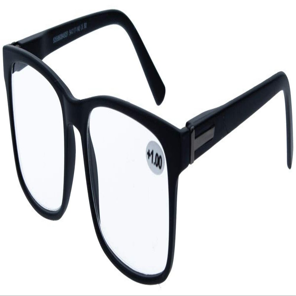 Stylish RILEY Plastic Reading Glasses with Spring Hinges and Sun Protection Option (+1.50 D, Black)