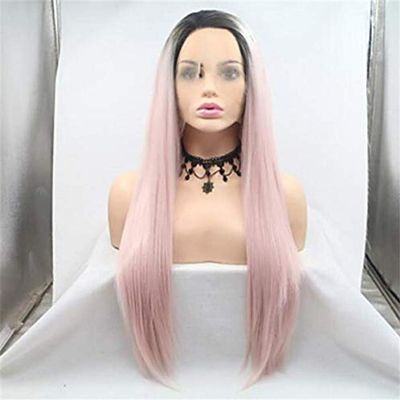 Pink Synthetic Lace Front Wig, Straight/Wavy Layered Style, 150% Density, 24 Inches