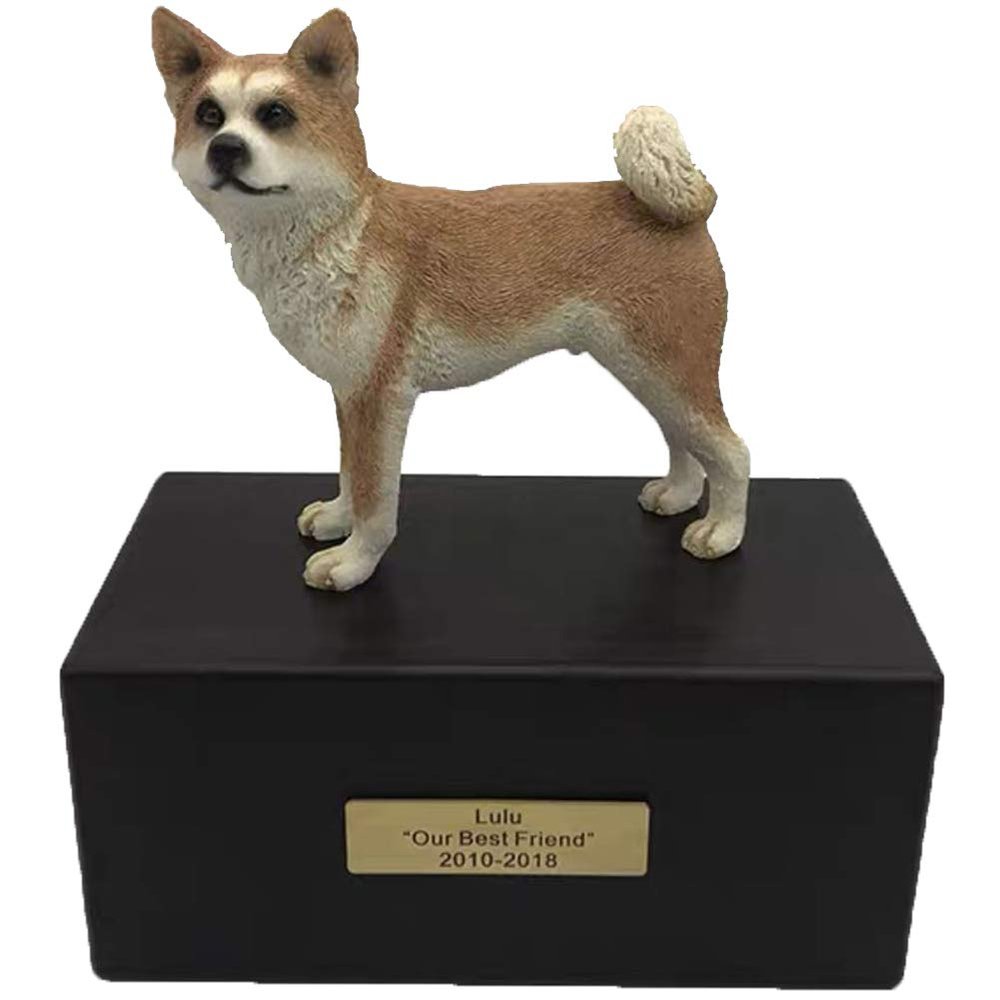 Custom Rosewood Pet Ash Urn with Memorial Statue and Engraved Nameplate