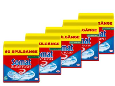 Somat Classic Powder, Dishwasher Cleaner for Daily Cleaning, Removes the Toughest Stains in Every Wash Cycle, Gentle on the Environment, 5 x 960 g