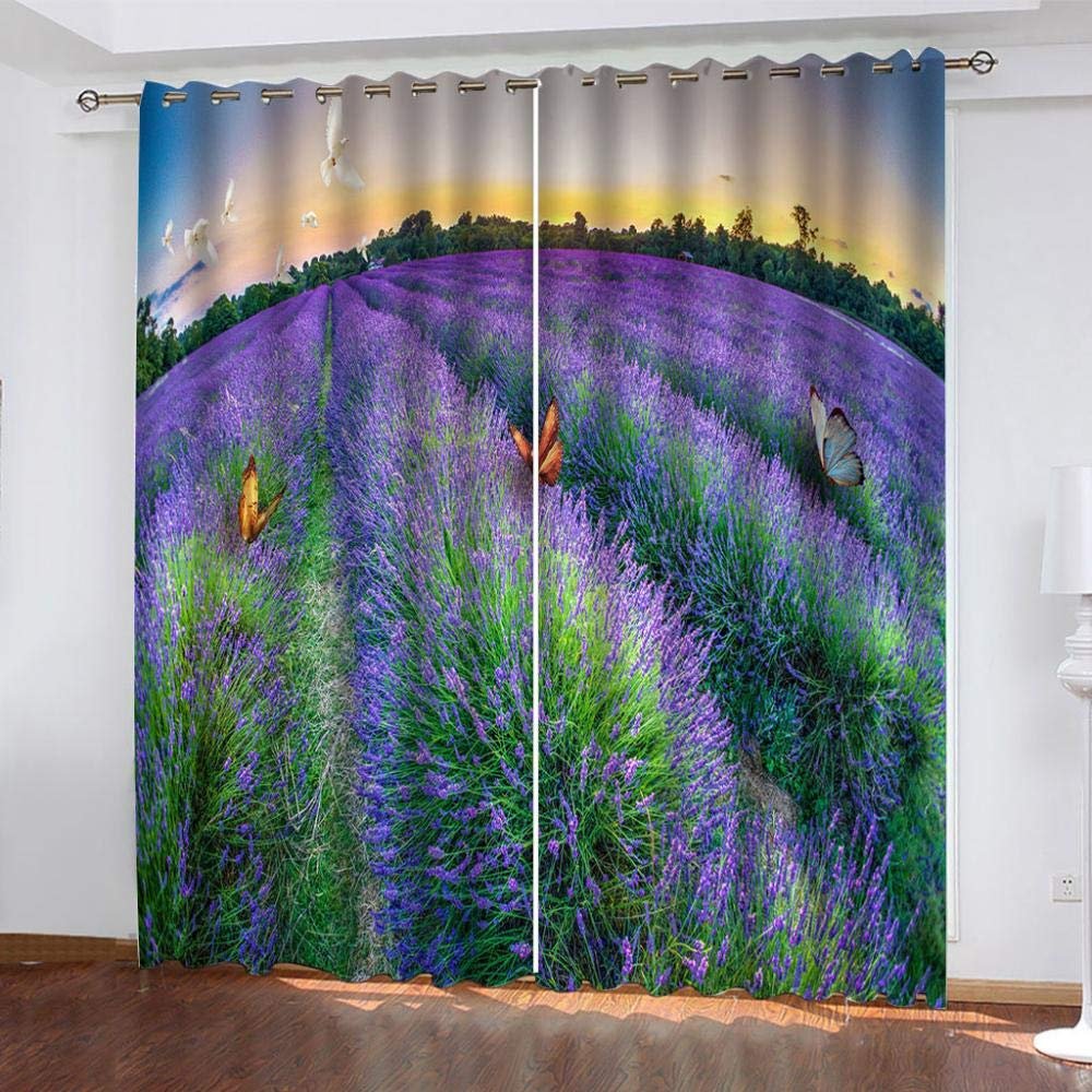RYQRP Lavender Butterfly Dove Landscape Blackout Curtain, 183 x 214 cm