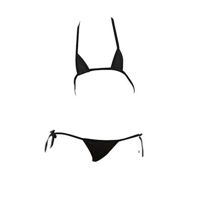 SINMIUANIME Women's Lingerie Set, Micro Bikini, Sexy Mini Triangle Bikini with Thong, Black, One Size