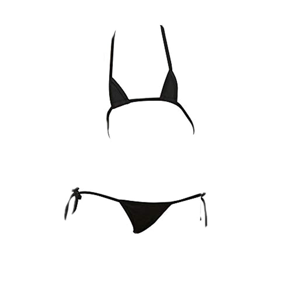 SINMIUANIME Women's Lingerie Set, Micro Bikini, Sexy Mini Triangle Bikini with Thong, Black, One Size