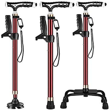 Durable 4-Leg Walking Cane, Non-Slip, 3-in-1 T-Handle Cane