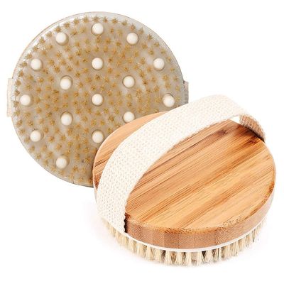 ZLYJ 2-Piece Wooden Dry Body Brush Set with Natural Bristles