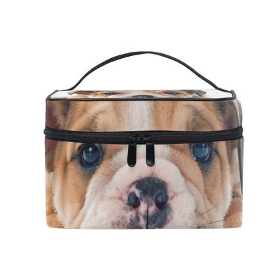 Hengpai Cosmetic Bag with Puppy and English Bulldog Design, for Travel, Makeup, Train