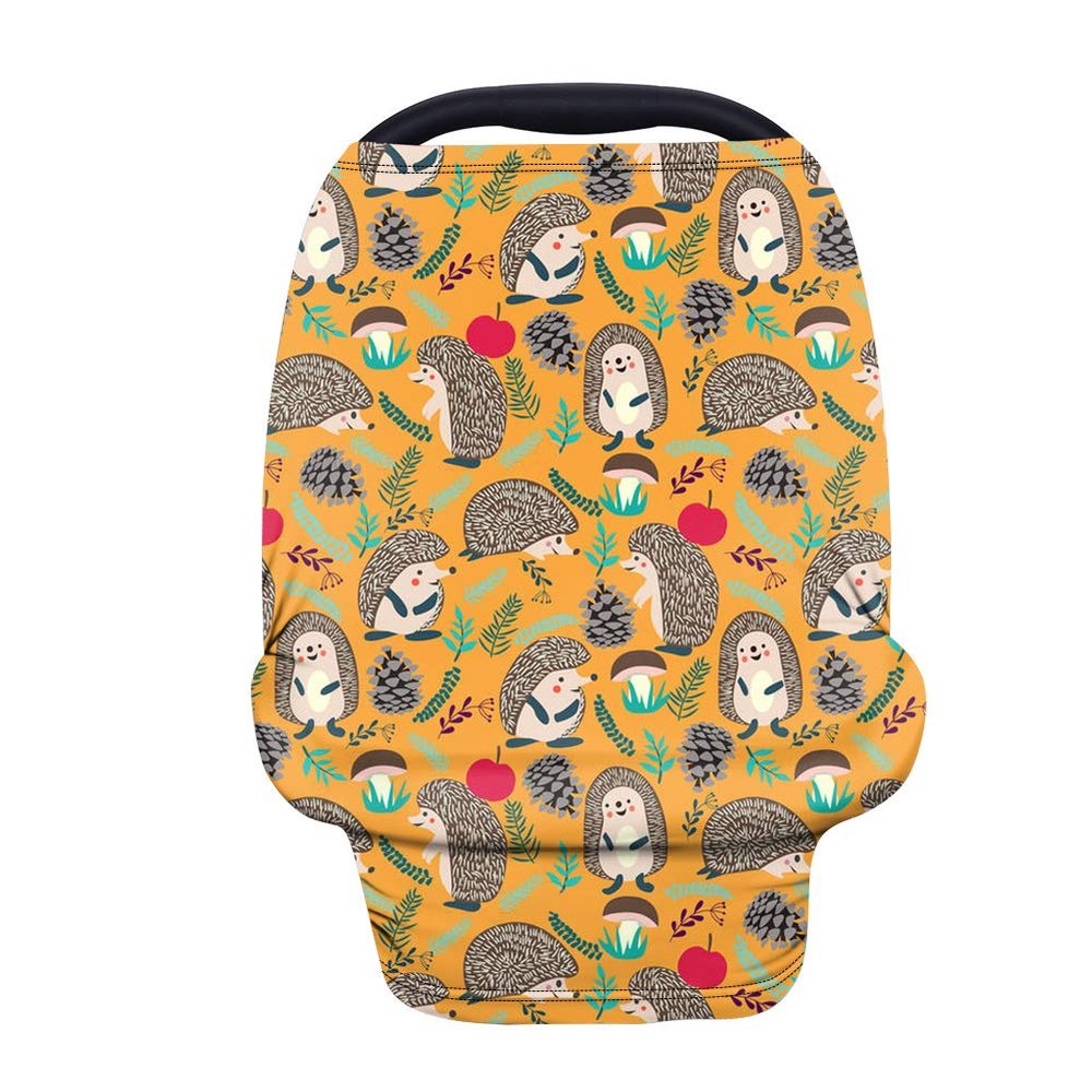 Showudesigns Hedgehog Baby Car Seat Cover for Girls and Boys, Nursing Scarf, Animal Print, Canopy for Stroller, High Chair and Shopping Cart