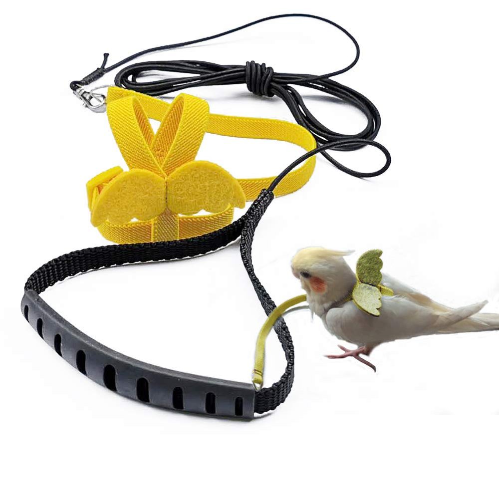 TBWHL Adjustable Parrot Bird Harness and Leash Set, Anti-Bite Training Harness, Outdoor Flight Leash for Large Sulfur-Crested Cockatoos and Macaws, XL, Yellow