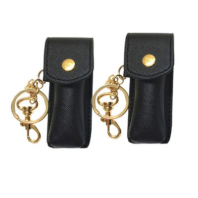 Keychain Lipstick Holder, 2 Holders, Lip Balm Holder with Key Ring (Black)