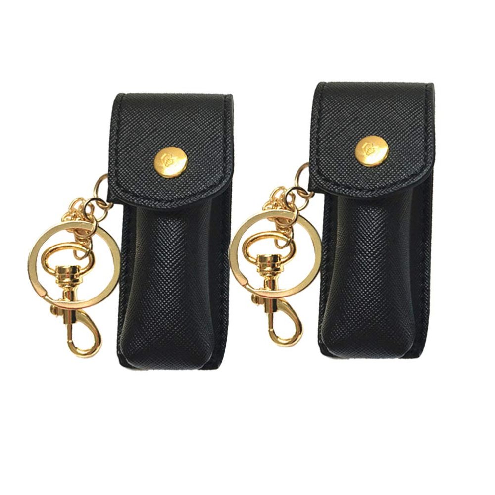 Keychain Lipstick Holder, 2 Holders, Lip Balm Holder with Key Ring (Black)