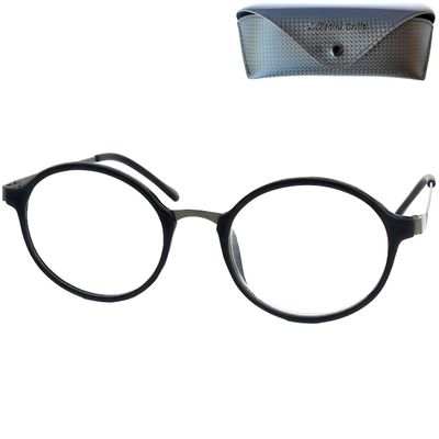 Round Blue-Light-Filtering Reading Glasses +1.0, Black, with Retro-Style Case